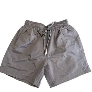 Standard Cloth Gray Nylon Shorts Elastic Waist Drawstring Mesh Lined- XS